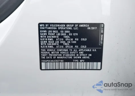 2018 Volkswagen Atlas 2.0T S z USA, uszkodzony, nr VIN 1V2AP2CA6JC527183